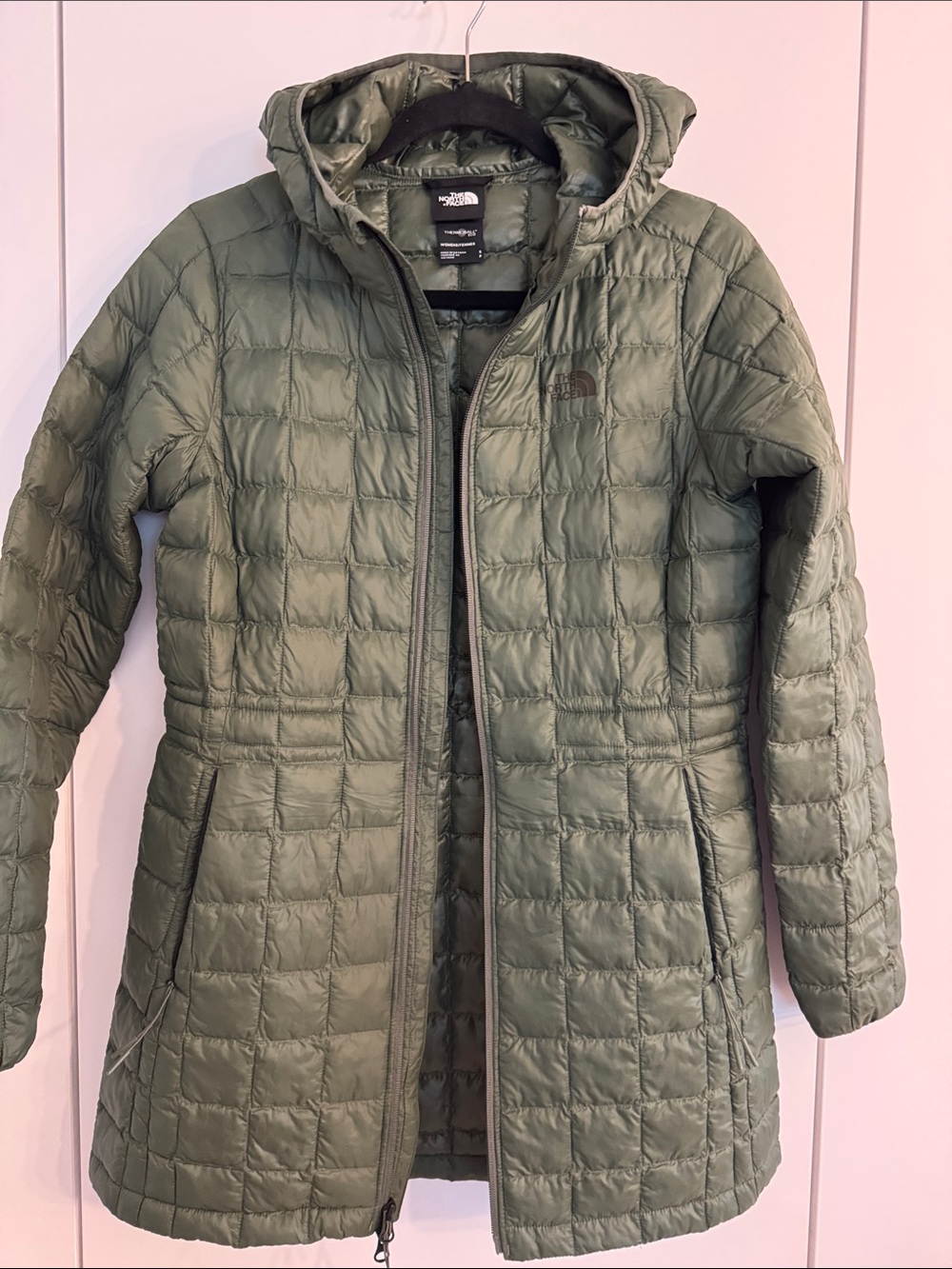 The North Face  Women Thermoball Eco Olive Green Quilted Hooded Puffer Jacket Sm